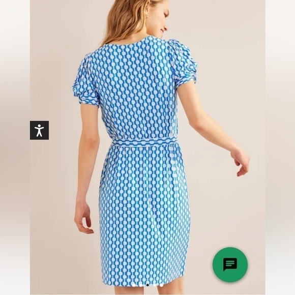 NWT Boden Knot Detail Jersey Mini Dress in Moroccan blue, Geo Azure - Picture 2 of 11